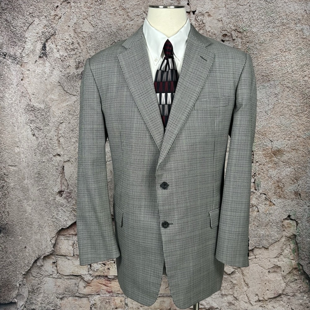 Hickey Freeman Blazer Jacket Coat XL XLT Gray Houndstooth Canterbury Wool 48L